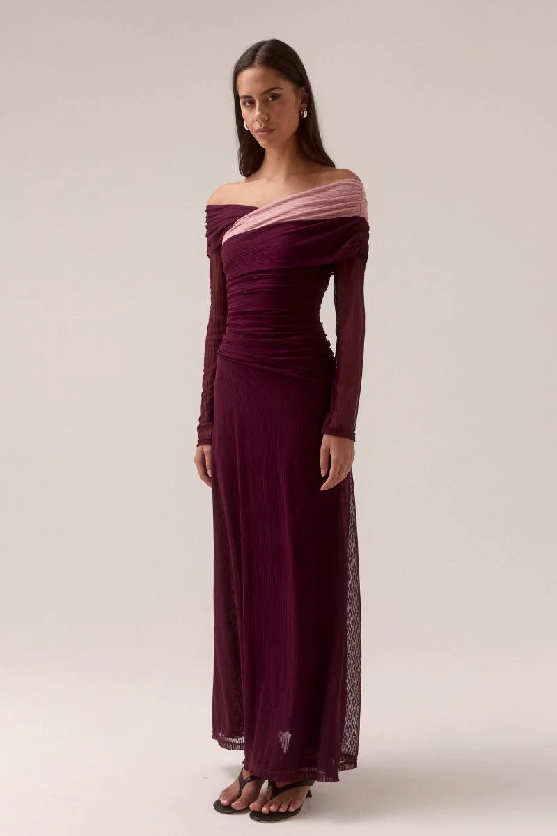 CASCADE MESH DRESS - PLUM - Image 3