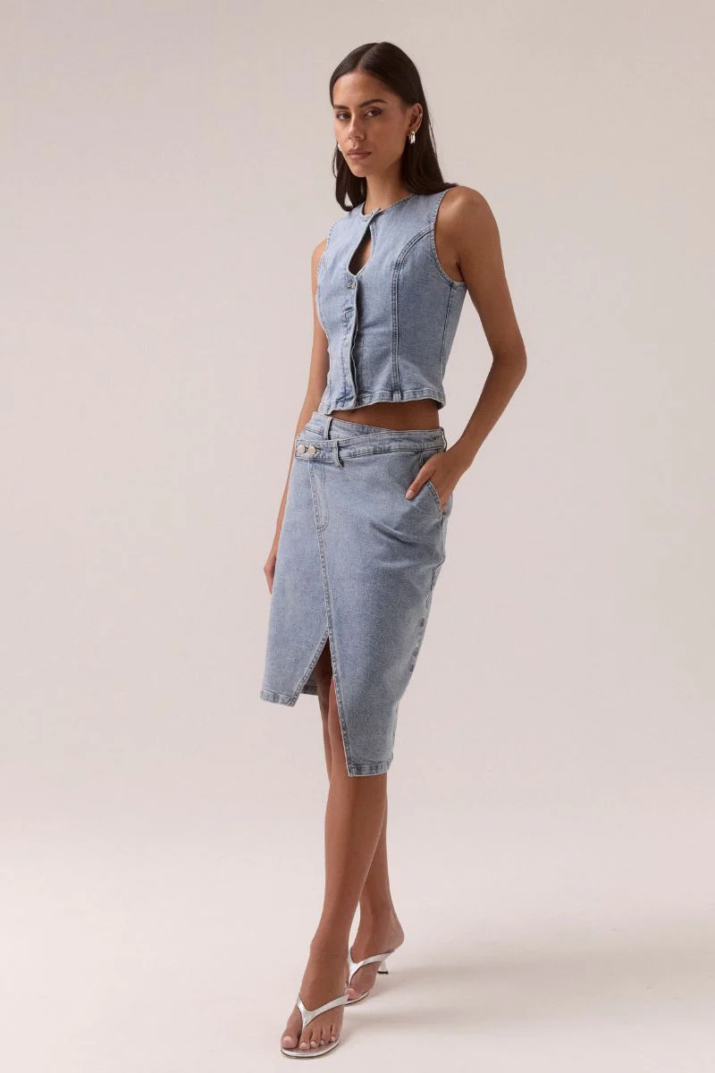 ETCH DENIM SKIRT - HERITAGE BLUE - Image 3