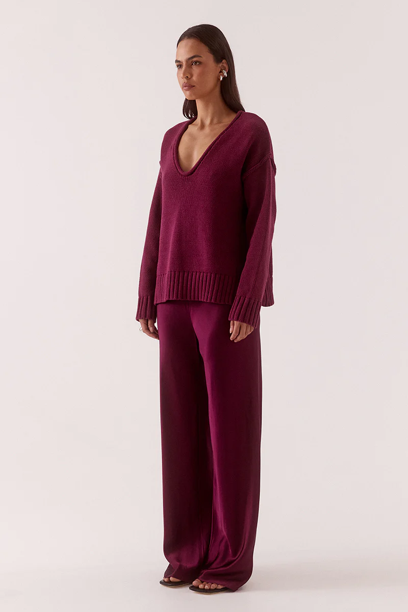 LANE PLUNGE SWEATER - BLACKBERRY - Image 3