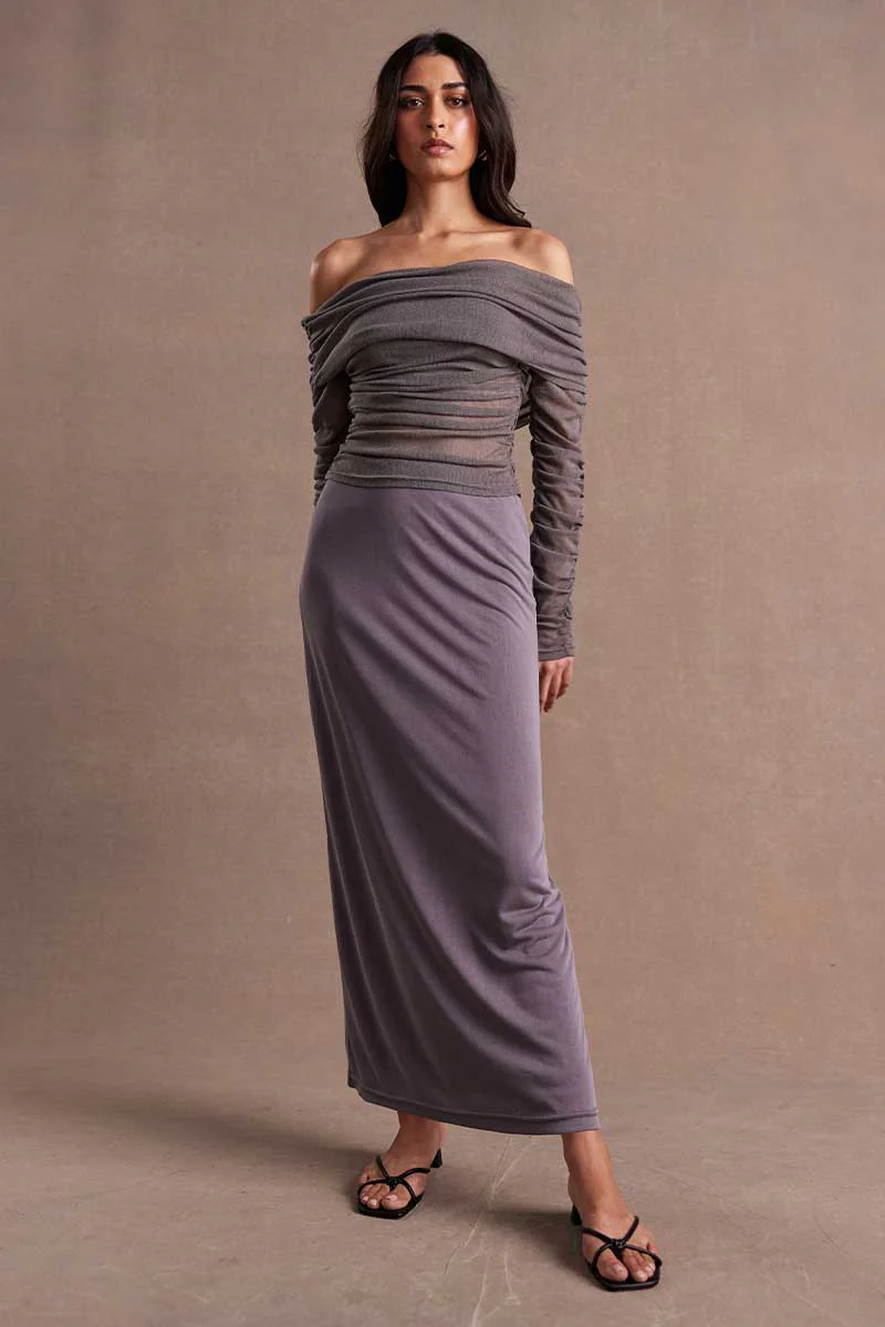 RISE MESH LONG SLEEVE DRESS - SHADOW - Image 3