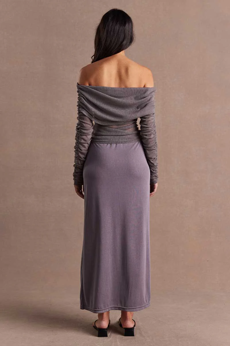 RISE MESH LONG SLEEVE DRESS - SHADOW - Image 4